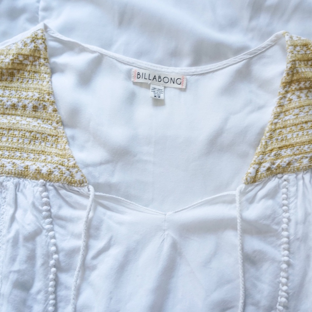 Billabong embroidered peasant blouse with tassels